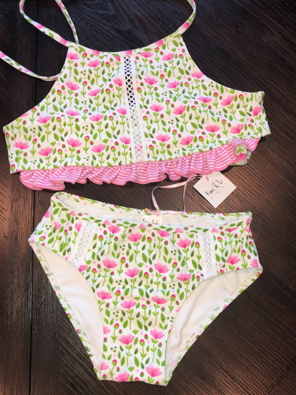 NWT Kimi & Li Girls Floral Bikini Swimwear Bathing suit - 2 pieces Size 8 - Picture 2 of 3